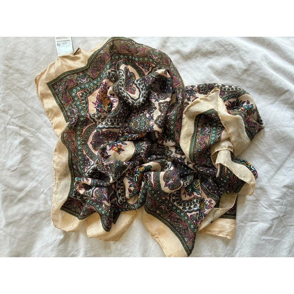 Free People So Silk 100% Silk Bandana Ivory Convertible Top Headscarf - Picture 2 of 6
